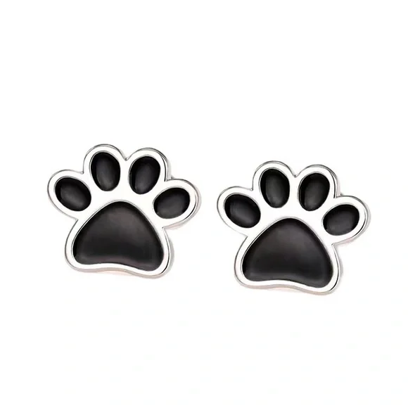 Silver Paw Print Stud Earrings - Picture 5 of 5